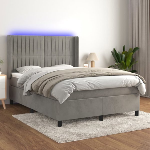 vidaXL Κρεβάτι Continental με στρώμα και LED, γκρι, 140x200 εκ, βελούδο