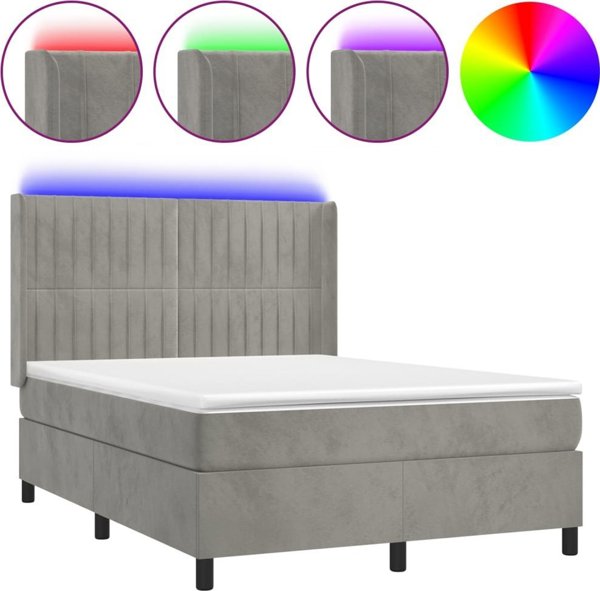 vidaXL Κρεβάτι Continental με στρώμα και LED, γκρι, 140x200 εκ, βελούδο