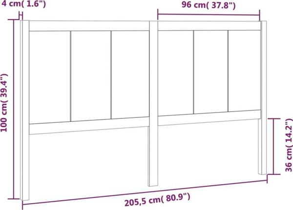 vidaXL Κεφαλάρι κρεβατιού 205,5x4x100 cm από μασίφ ξύλο πεύκου