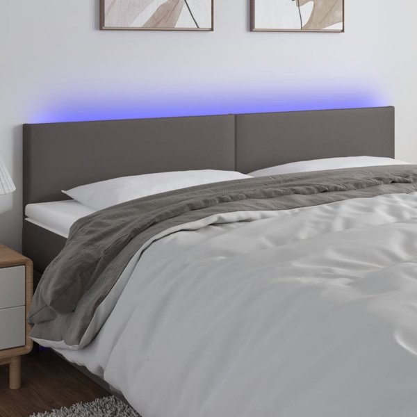 Κεφαλάρι κρεβατιού με LED vidaXL, γκρι, 160x5x78/88 εκ., συνθετικό δέρμα