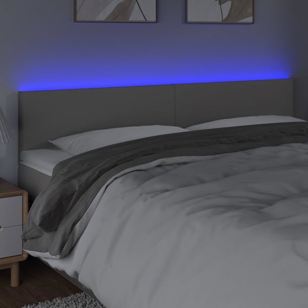 Κεφαλάρι κρεβατιού με LED vidaXL, γκρι, 160x5x78/88 εκ., συνθετικό δέρμα