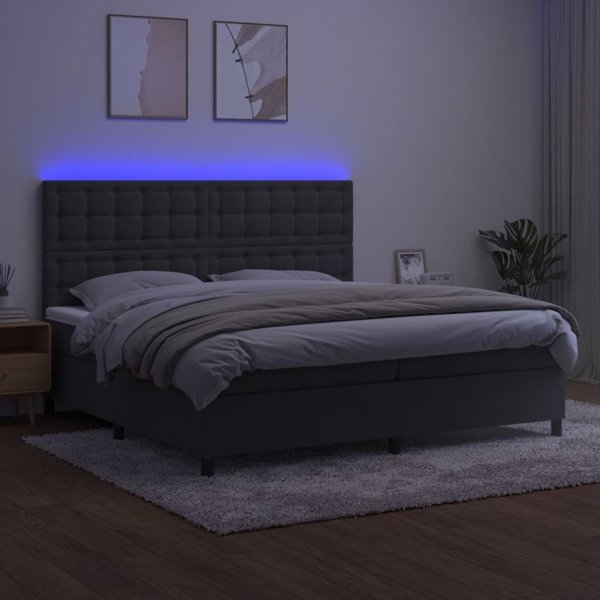 vidaXL Κρεβάτι Κοντινεντάλ με στρώμα και LED, γκρι βελούδο, 200x200 cm