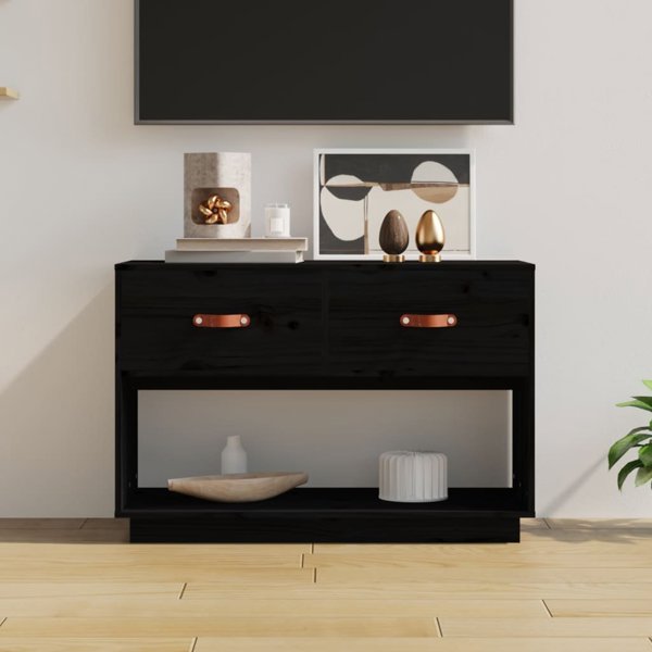 vidaXL vidaXL Szafka pod TV, czarna, 90x40x60 cm, lite drewno sosnowe