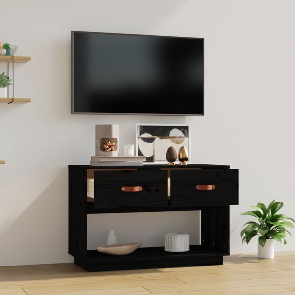 vidaXL vidaXL Szafka pod TV, czarna, 90x40x60 cm, lite drewno sosnowe