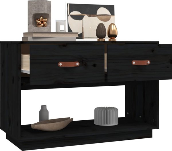 vidaXL vidaXL Szafka pod TV, czarna, 90x40x60 cm, lite drewno sosnowe