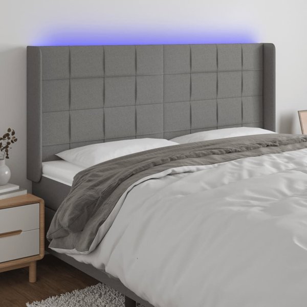 Κεφαλάρι κρεβατιού με LED vidaXL, σκούρο γκρι, 163x16x118/128 cm, ύφασμα