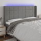Κεφαλάρι κρεβατιού με LED vidaXL, σκούρο γκρι, 163x16x118/128 cm, ύφασμα