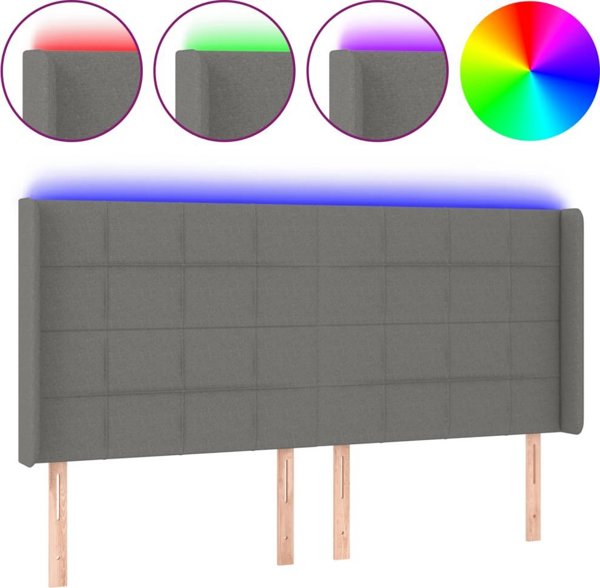 Κεφαλάρι κρεβατιού με LED vidaXL, σκούρο γκρι, 163x16x118/128 cm, ύφασμα