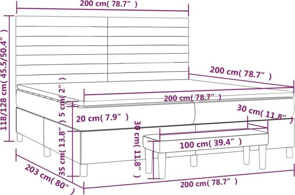 vidaXL Λουτζκο κοντινεντάλ με στρώμα, καφέ ύφασμα 200x200cm