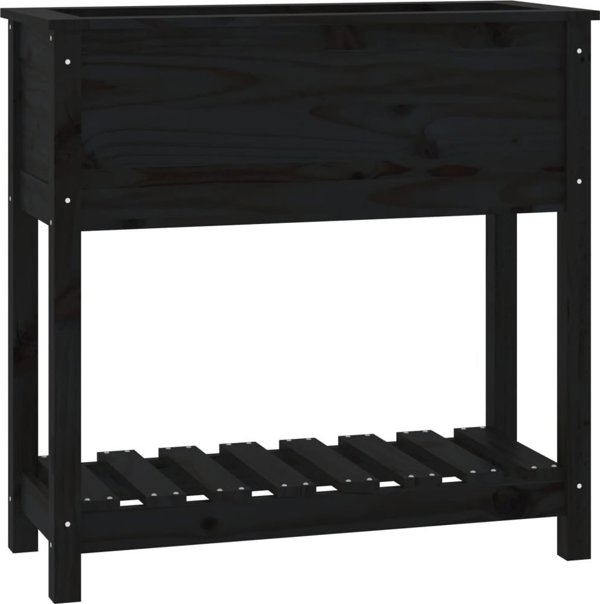 vidaXL Γλάστρα με ράφι, μαύρη, 82,5x34,5x81 εκ, μασίφ ξύλο πεύκου