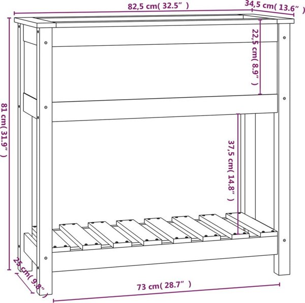 vidaXL Γλάστρα με ράφι, μαύρη, 82,5x34,5x81 εκ, μασίφ ξύλο πεύκου