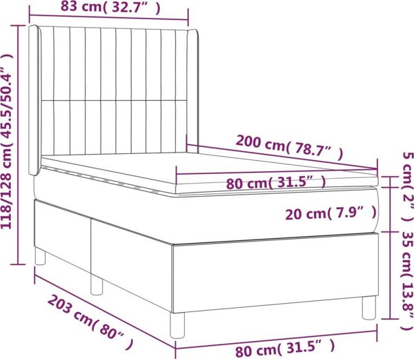 vidaXL Κρεβάτι kontynentalne με στρώμα, γκρι ύφασμα, 80x200 εκ.