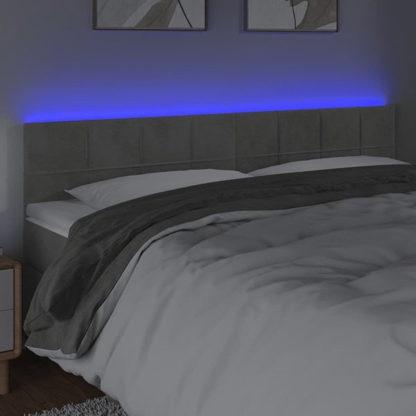 vidaXL Κεφαλάρι κρεβατιού με LED ανοιχτό γκρι βελούδο 200x5x78/88 cm