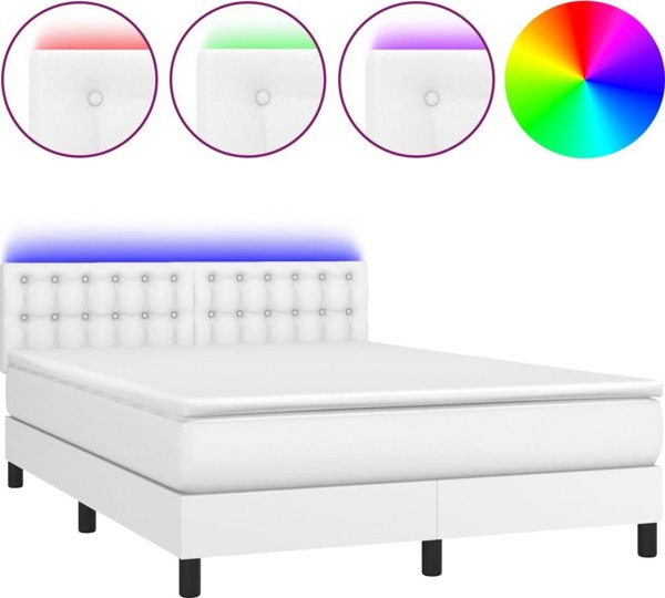vidaXL Κοντινεντάλ κρεβάτι με στρώμα και LED, λευκό οικοδέρμα 140x200cm