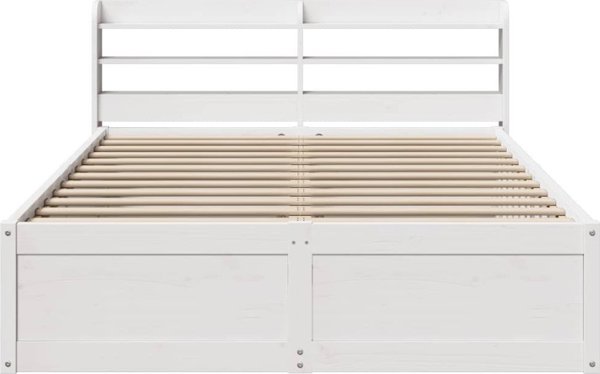 vidaXL Rama κρεβατιού με κεφαλάρι, λευκή, 140x200 cm, μασίφ πεύκο