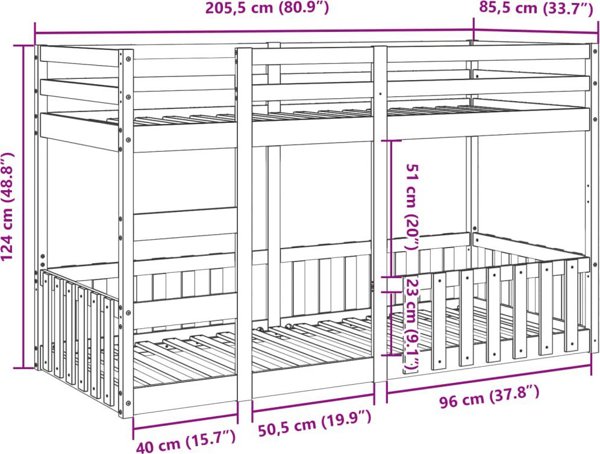 vidaXL Κουκέτα 80x200 εκ. Μασίφ Πεύκο Κεχριμπαρένιο Καφέ