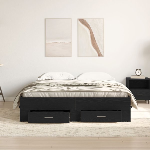vidaXL Κορμός Κρεβατιού με Συρτάρια, 140x190 cm, Μηχανικό Ξύλο, Μαύρη Δρυς