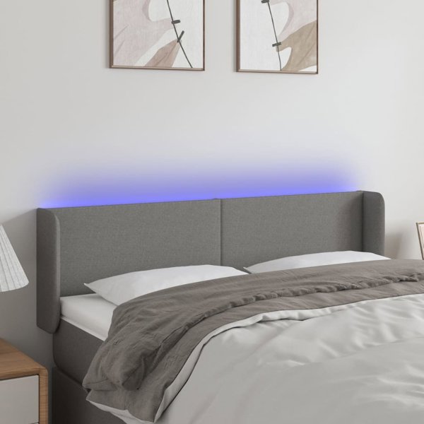 vidaXL Zaglowek do lozka z LED, ciemnoszary, 147x16x78/88 cm, tkanina