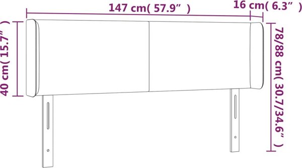 vidaXL Zaglowek do lozka z LED, ciemnoszary, 147x16x78/88 cm, tkanina