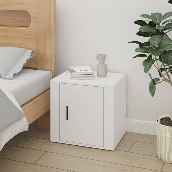 vidaXL Κομοδίνο λευκό γυαλιστερό 50x39x47 cm