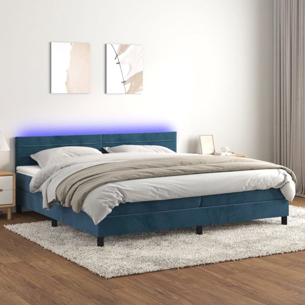 vidaXL Lozko kontynentalne z materacem i LED, niebieski aksamit 200x200cm