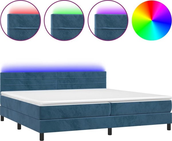 vidaXL Lozko kontynentalne z materacem i LED, niebieski aksamit 200x200cm