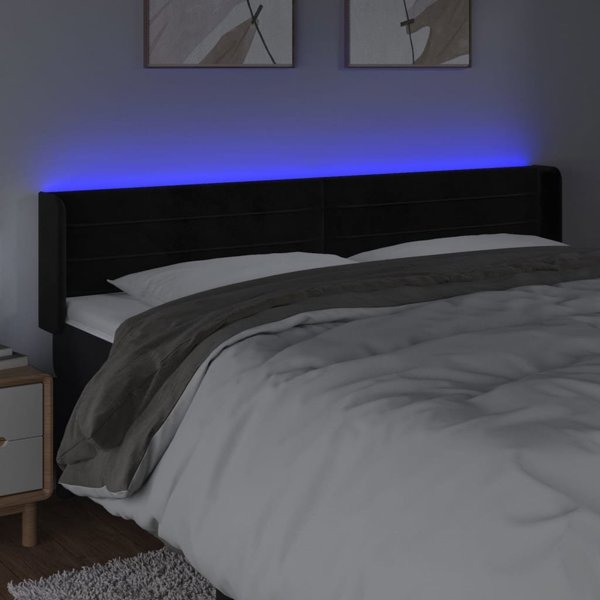 vidaXL Προσκεφαλο κρεβατιού με LED 163x16x78/88 εκ., μαύρο βελούδο