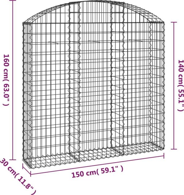 vidaXL Καμπύλος κάδος γκαμπιόν 150x30x140/160 εκ., Γαλβανισμένο Σίδερο