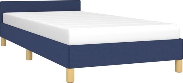 vidaXL Rama κρεβατιού με κεφαλάρι, μπλε, 90x190 εκ., επενδυμένη με ύφασμα