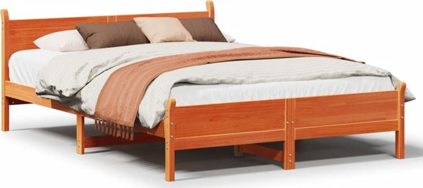 vidaXL Rama κρεβατιού χωρίς στρώμα, κερωμένο καφέ, 140x190 cm, ολόκληρο πεύκο