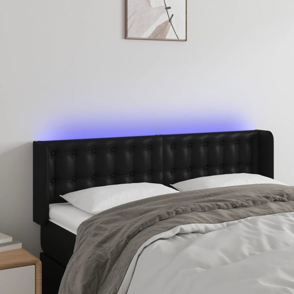 vidaXL Κεφαλάρι Κρεβατιού με LED, Μαύρο, 147x16x78/88 cm, Τεχνητό Δέρμα