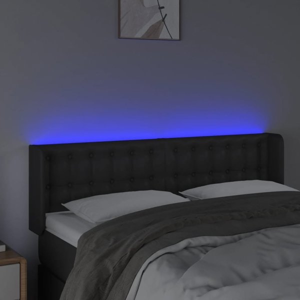 vidaXL Κεφαλάρι Κρεβατιού με LED, Μαύρο, 147x16x78/88 cm, Τεχνητό Δέρμα