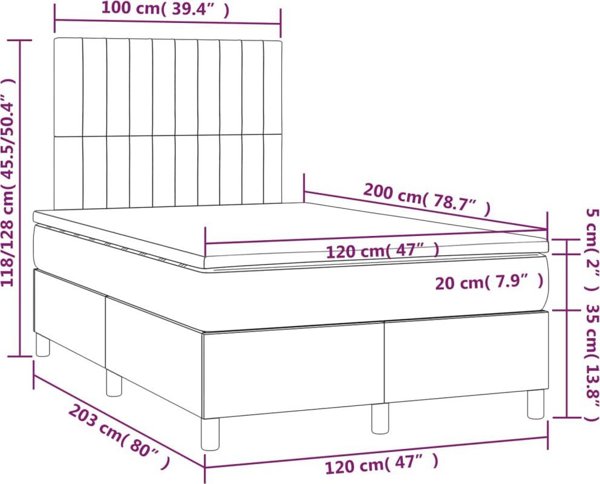 vidaXL Κρεβάτι κοντινεντάλ με στρώμα, μπλε, 120x200 εκ., υφασμάτινο