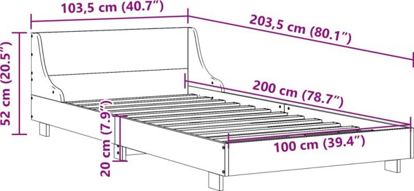 vidaXL Κορνίζα Κρεβατιού χωρίς Στρώμα, 100x200 εκ, Μασίφ Πεύκο