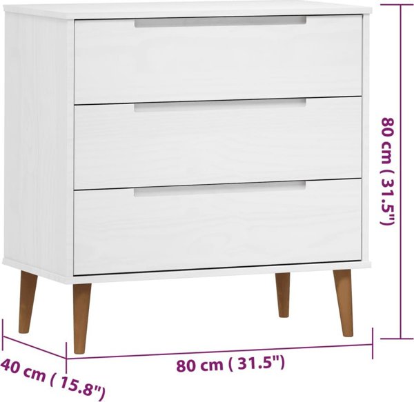 vidaXL Komoda, λευκή, 80x40x80 εκ., μασίφ πεύκο