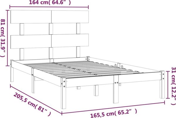 vidaXL Rama κρεβατιού από μασίφ ξύλο, 160x200 cm