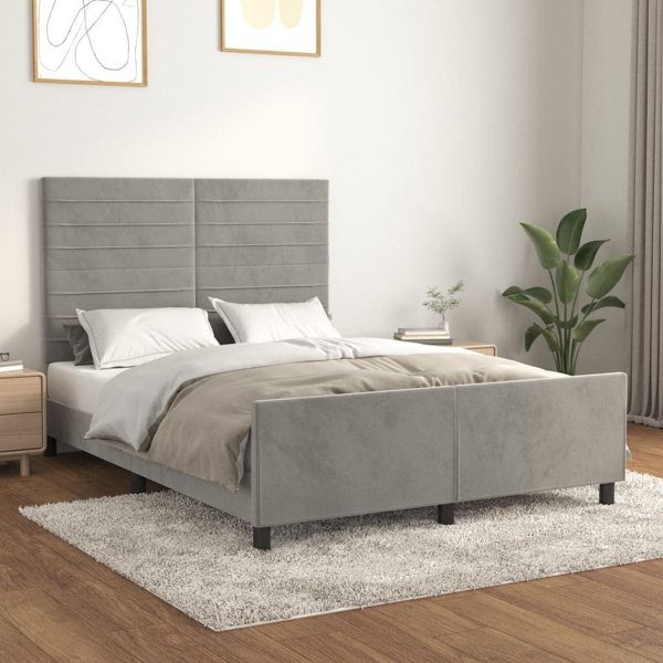 vidaXL Rama κρεβατιού με κεφαλάρι, γκρι ανοιχτό, 140x200 cm, βελούδινη