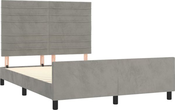 vidaXL Rama κρεβατιού με κεφαλάρι, γκρι ανοιχτό, 140x200 cm, βελούδινη