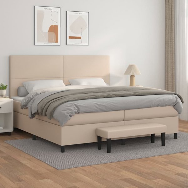 vidaXL Κρεβάτι Continental με Στρώμα, Cappuccino Δερματίνη 200x200 cm