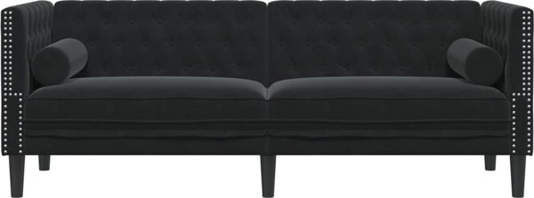 vidaXL Καναπές Chesterfield με κυλίνδρους, τριθέσιος, μαύρος, βελούδινος