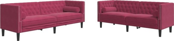 vidaXL Σετ Chesterfield 2 τεμαχίων με μαξιλάρια, μπορντό, βελούδο