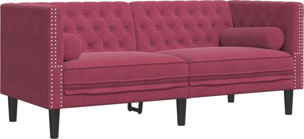 vidaXL Σετ Chesterfield 2 τεμαχίων με μαξιλάρια, μπορντό, βελούδο