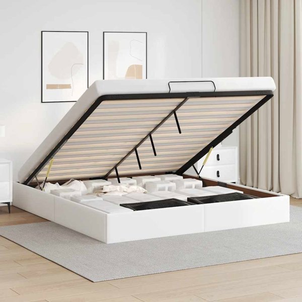 vidaXL Κρεβάτι Ottoman 160x200 cm Λευκό από Τεχνητό Δέρμα χωρίς Στρώμα