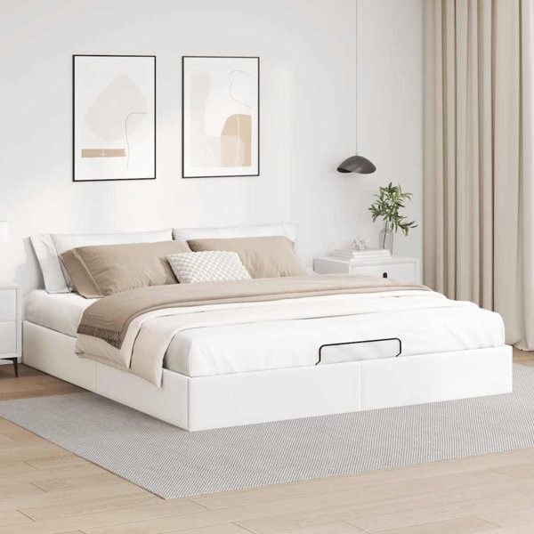 vidaXL Κρεβάτι Ottoman 160x200 cm Λευκό από Τεχνητό Δέρμα χωρίς Στρώμα