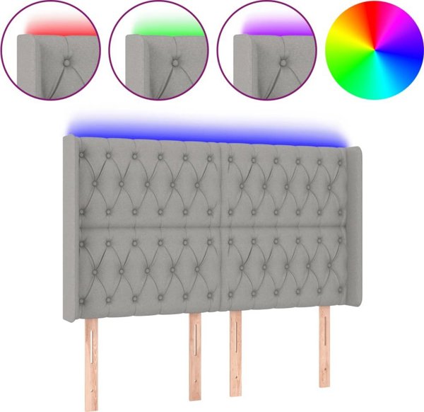 vidaXL Zaglowek do lozka z LED, jasnoszary, 147x16x118/128 cm, tkanina