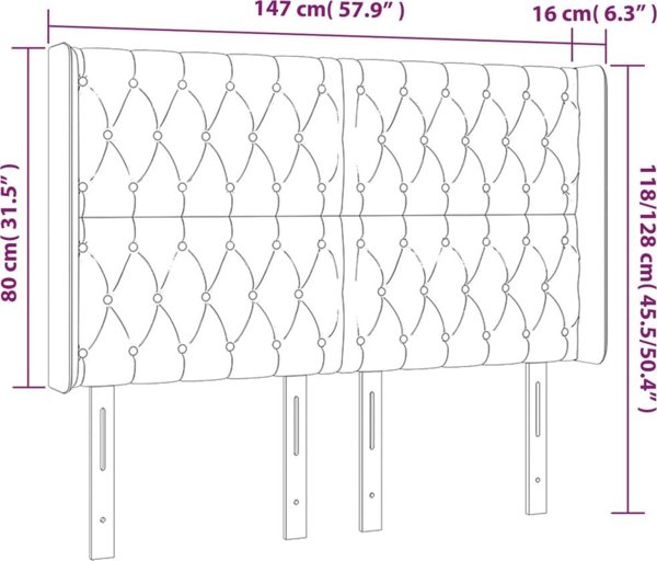 vidaXL Zaglowek do lozka z LED, jasnoszary, 147x16x118/128 cm, tkanina