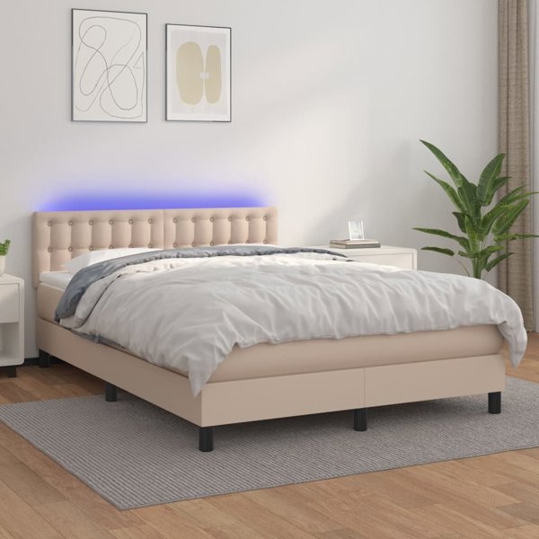 vidaXL Λύκο Kontynentalne με στρώμα και LED, cappuccino, 140x190cm