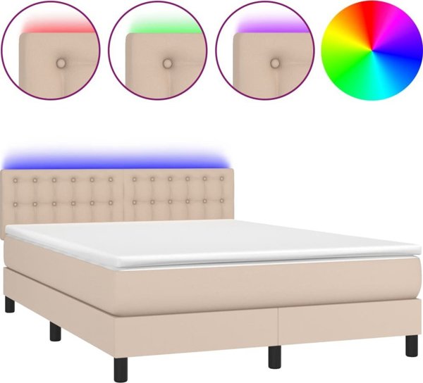 vidaXL Λύκο Kontynentalne με στρώμα και LED, cappuccino, 140x190cm