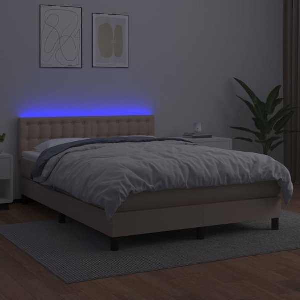 vidaXL Λύκο Kontynentalne με στρώμα και LED, cappuccino, 140x190cm