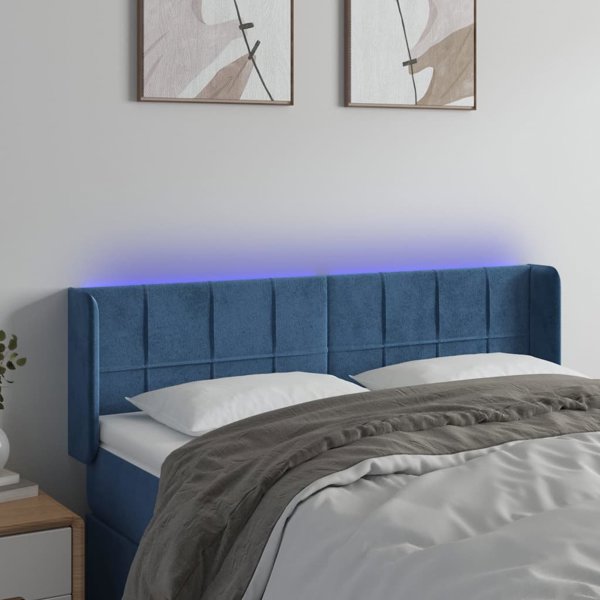 vidaXL Zaglowek do lozka z LED, σκοτεινο μπλε, 147x16x78/88 cm, βελούδο